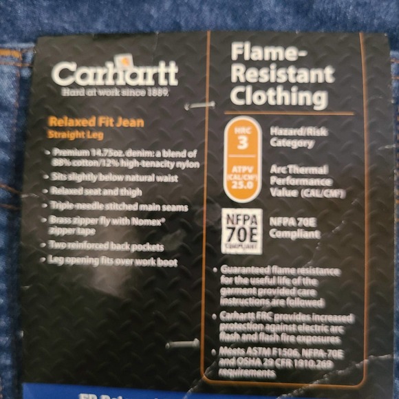 CARHARTT FRB160 DNM FR Flame Resistant Fire HRC 3 Blue Jeans Men's 42‎ x 30 NEW - Picture 6 of 10